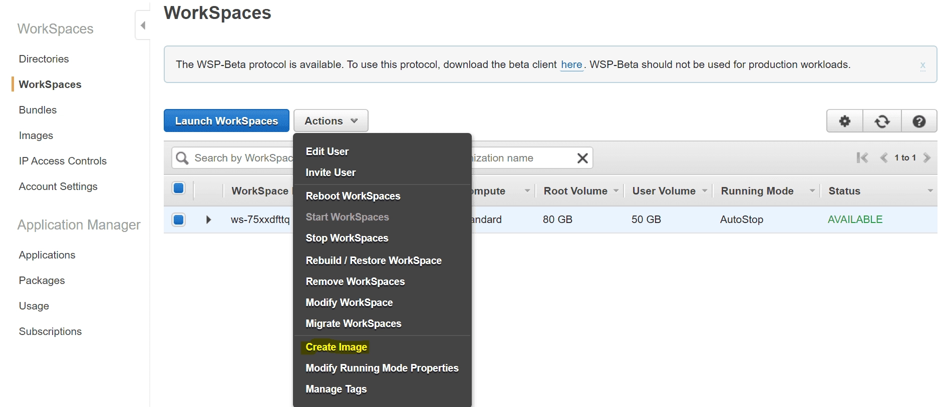 Step 1: Select the Workspace