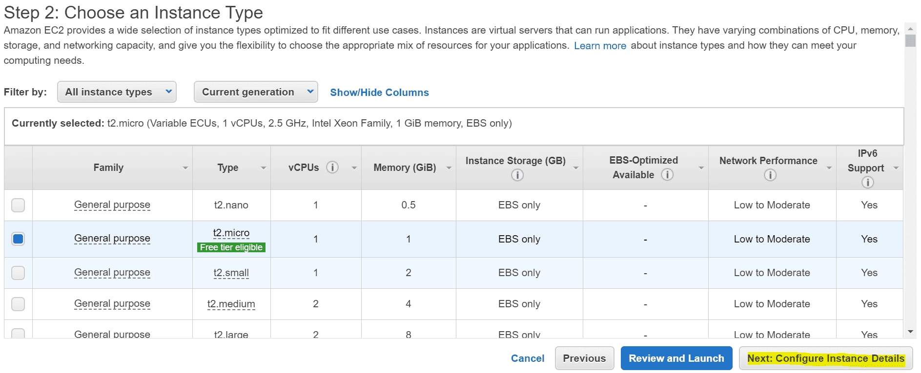 Step 1: Choosing the Instance Type
