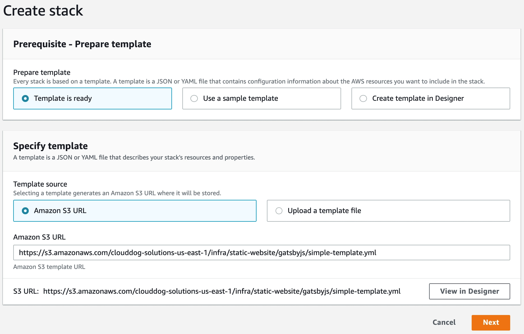 Paso 1: Creación del Stack Usando el Template de S3
