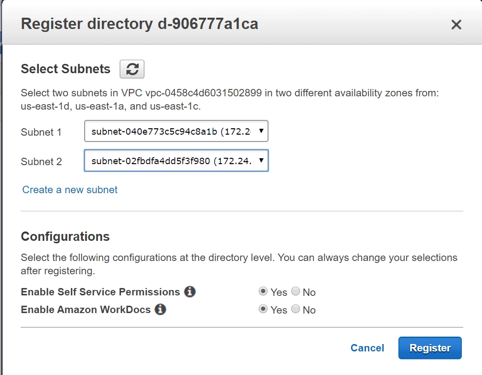 Step 2: Configuring the Subnets in the Directory